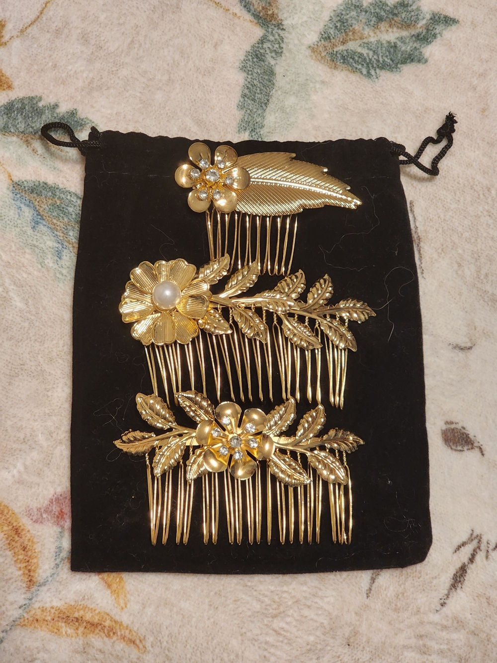 Gold Floral Bridal Hair Comb Set - Women Accessories